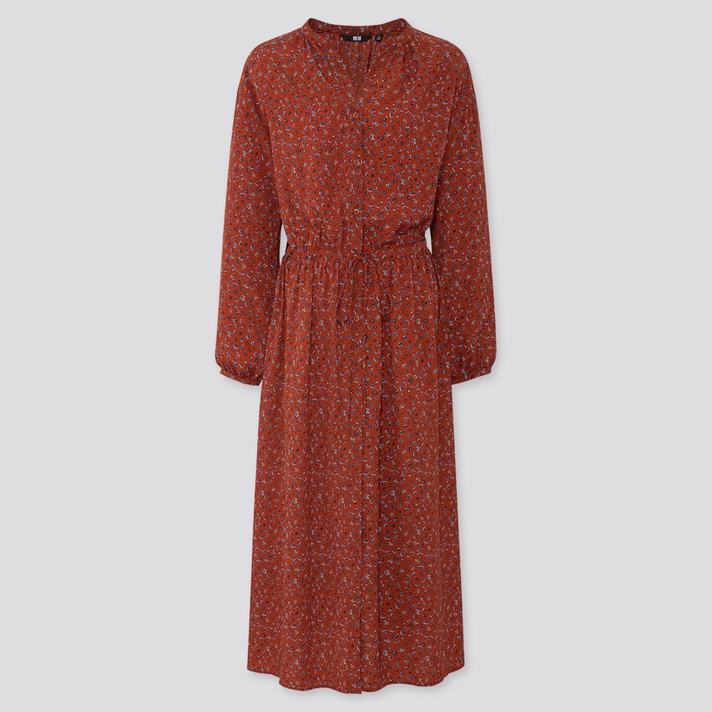 UNIQLO Printed V-Neck Long-sleeve Dress
